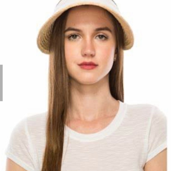 Accessories - Raffia Tan Straw Visor Cap Hat with back bow OS